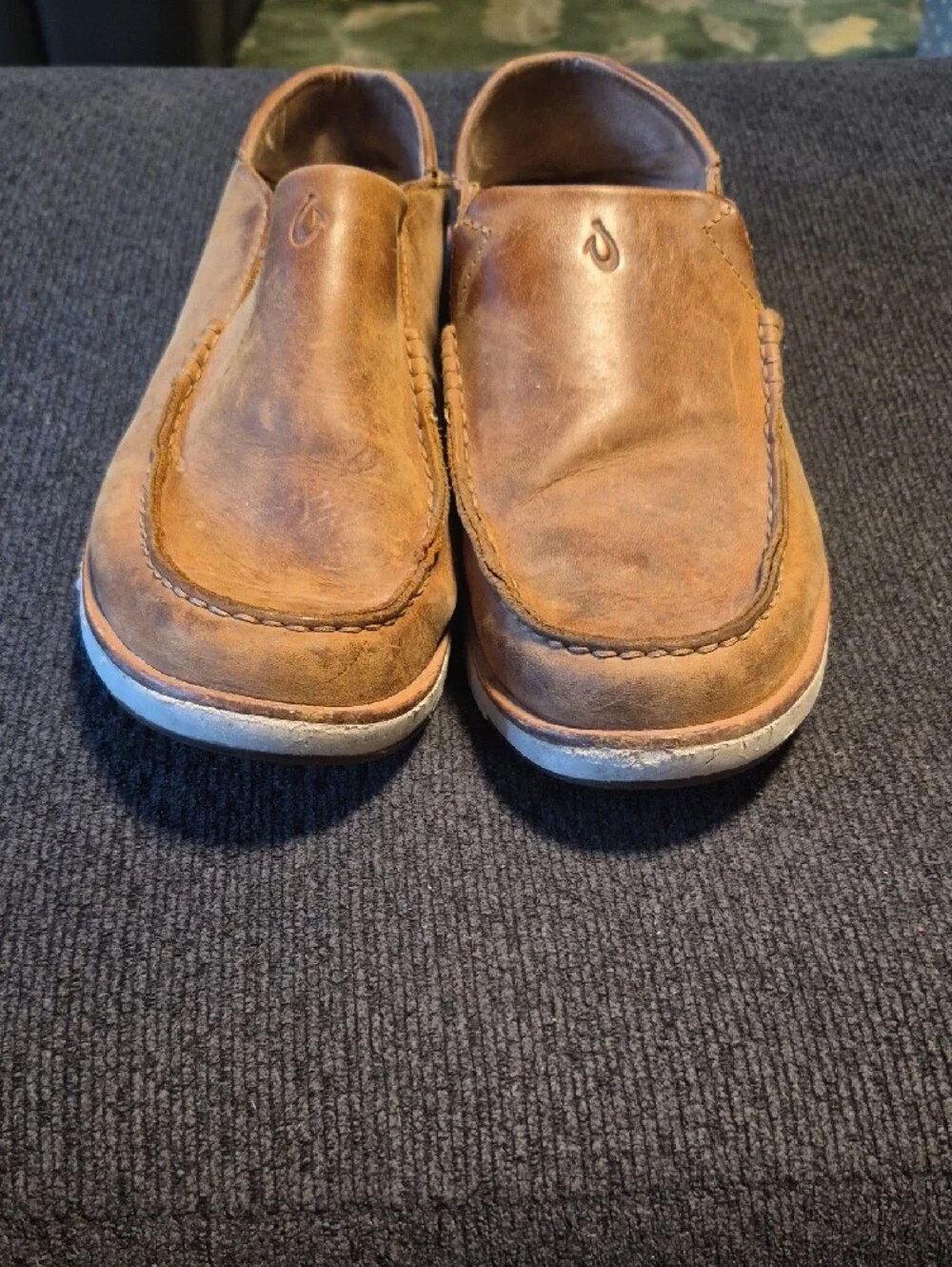 OluKai Men's Brown Leather Slip-On Loafers